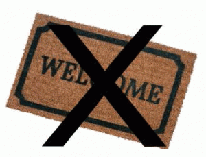Welcome mat with large X through it